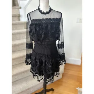 PrettyLittleThing Black Illusion Lace Long Sleeve Mini Dress Whimsygoth Fairy thumbnail 2