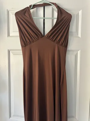 Satin Brown Maxi Dress Size L thumbnail 4