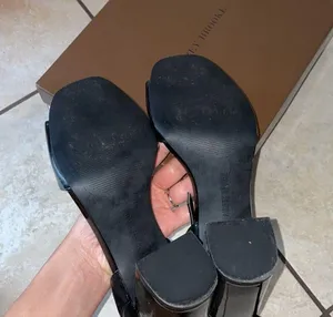 Audrey Brooke Angie patent chunky black heel sandal thumbnail 4