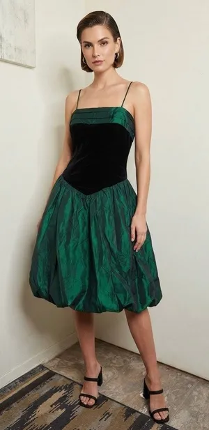VTG 1980s Jodi Michaels Prom Party Dress Green Metallic Bubble Skirt Basque thumbnail 1