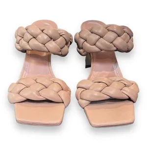 Marc Fisher Womens Hammy Heeled Sandal 8.5M Leather Chunky‎ Woven Straps Beige thumbnail 2