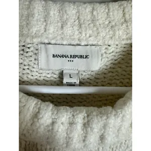 Banana Republic Boucle‎ Pullover Sweater White Merino Wool Blend Large 514676-02 thumbnail 3