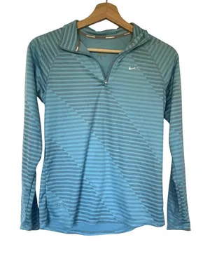 Nike running dri-fit women's quarter zip nike‎ element top XL blue gray striped thumbnail 1