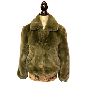 NWT Lucy Paris Esmeralda Faux Fur Jacket Olive M thumbnail 3