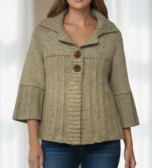 Knit Cardigan Sweater Beige Speckled Forest Fairy Grunge Boho Whimsy‎ Sz M thumbnail 1