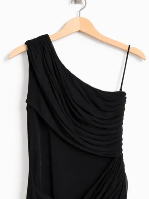 NWT Alice + Olivia Cici Goddess One Shoulder Ruched Black Mini Dress XS thumbnail 4