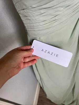 Azazie Ginger Agave A-Line Halter Pleated Chiffon Dress Size XS thumbnail 5