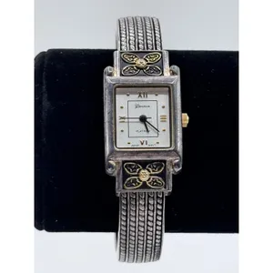 Geneva Platinum‎ Cuff Bracelet Watch Vintage Silver Tone Bangle Japan Movt thumbnail 5