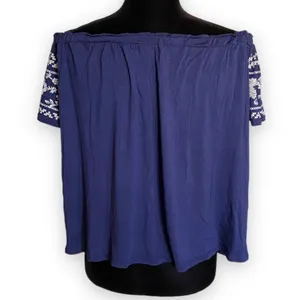 Rewind Womens Top Size Large Blue White Off Shoulder Floral Knit‎ NEW thumbnail 3