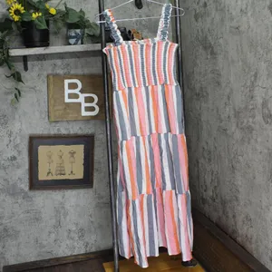 NWT Ny Collection Tiered Dress with Smocked Bodice Peach Pink Stripe Multi PXL thumbnail 3