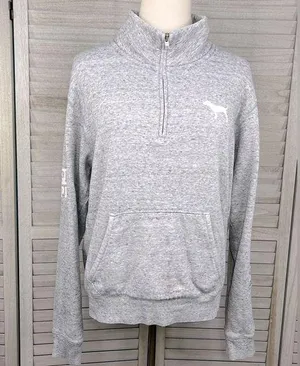 PINK/VICTORIA'S SECRET 1/4 Zip Sweatshirt Heather Gray/White-Medium thumbnail 1