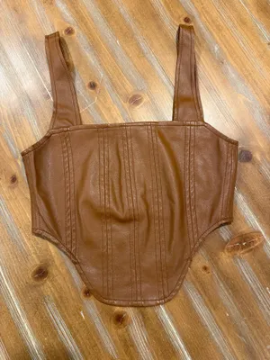Motel Rocks Wawi PU Faux Leather Crop Top Chocolate Brown Y2K Size M Edgy thumbnail 3