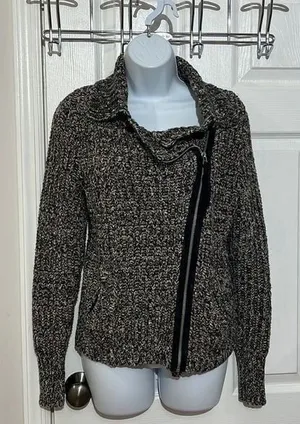 Free People Cardigan Womens‎ Black White Asymmetrical Zip Chunky Knit Small thumbnail 1