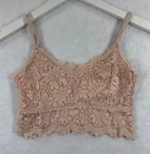Sans Souci Floral‎ Lace Bralette V-Neck Adjustable Straps Scalloped Trim Peach Small READ thumbnail 1