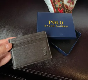 Ralph Lauren polo credit card wallet in brown with gift box in leather thumbnail 3
