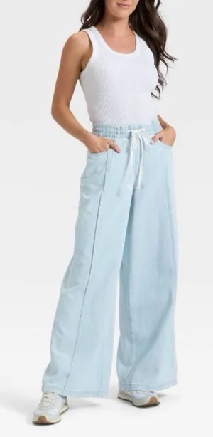 Universal Threads Light Wash Drawstring Wide Leg Jeans thumbnail 1