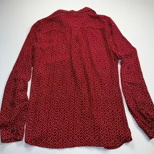 Ann Taylor Factory Red Dot Collared Crepe Blouse Long Roll Tab Sleeves Size M thumbnail 8