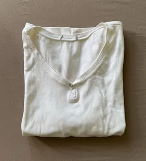Cotton Scoop Neck Henley Tee White Size L thumbnail 1