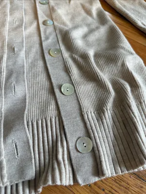 & Other Stories Wool Blend Long Fitted Ribbed Knit Collar Cardigan Beige XS thumbnail 3