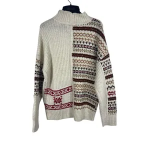 American Eagle Chunky Knit Red Cream Snowflake Fair Isle Nordic Cozy Sweater M thumbnail 5