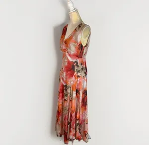 Dressbarn Y2K Chiffon Draped Midi Dress size 14 Pink Floral Silky 2000's thumbnail 2
