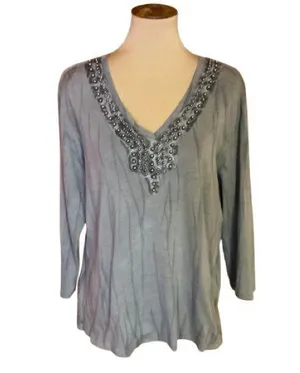 Vtg 90s Beaded tie dye Nature Art long sleeve top thumbnail 1