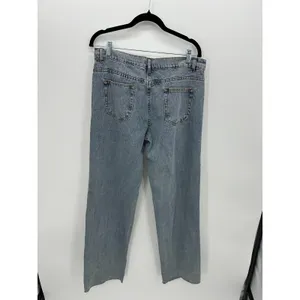 White Fox What A Feeling Mid Rise Straight Leg Jeans‎ Blue Wash Size L Raw Hem thumbnail 2