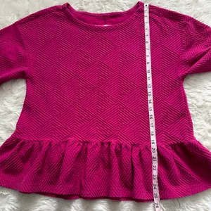 Anthropologie Maeve Blouse Mikayla Peplum Top Textured 3/4 Sleeves Pink M thumbnail 10