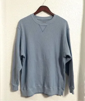 Aerie Womens Top Shirt Light Blue Waffle Knit Long Sleeve Comfort Size Medium thumbnail 1