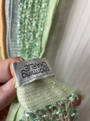 Charming Charlie Pastel Striped Knit Scarf Green Gray Peach Fringe Lightweight thumbnail 5