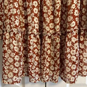 Endless Blue Women’s Dress, Brown with Floral and Gold Pinstripes, Size L thumbnail 3