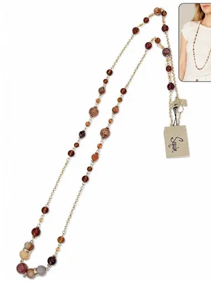 $38 Nordstrom 32 inch Long Station Beaded Necklace Brown Amber Marbled Beads thumbnail 1