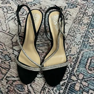 Vince Camuto Womens Luanna Black Suede Rhinesone Sandals Heels Shoes 9.5 NWOT thumbnail 4
