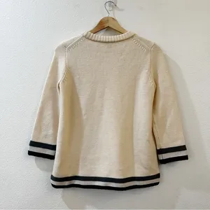 J.‎ Crew 100% Wool Sweater 3/4 Sleeve Stripe Trim XS Cream Gray Preppy Academia thumbnail 5
