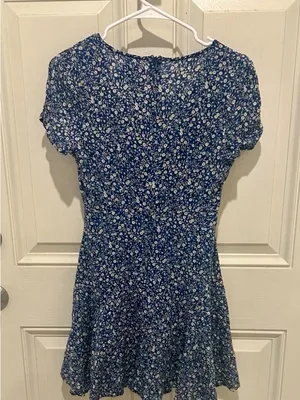 Princess Polly Blue Floral Wrap-Style Mini Dress Cotton and Rayon thumbnail 2