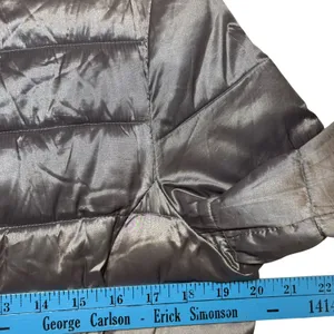 ANA‎ Packable Puffer Jacket Gray Metallic Quilted Zip Coat Womens M thumbnail 6