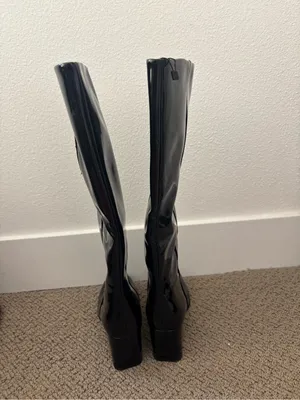 Zara patent leather knee high boots in black thumbnail 6