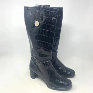 Stuart Weitzman Black Croc Leather Heeled Boots‎ Size US 6 thumbnail 5