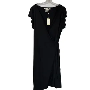 Studio M Black Wrap Dress Flutter Sleeve V-Neck Knee Length XL 9U00652K NEW thumbnail 2