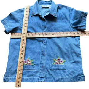 Vintage Lemon Grass Denim Shirt Jacket Embroidered Floral Women's PM NWT thumbnail 8