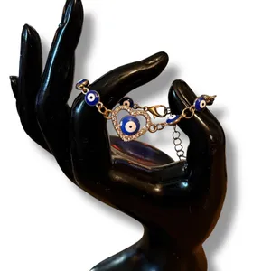 Gold tone evil eye heart bracelet thumbnail 4