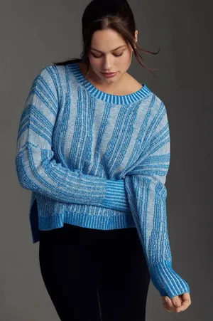 Anthropologie Pilcro Blue Textured High-Low Relaxed Pullover Sweater Size M‎ thumbnail 1