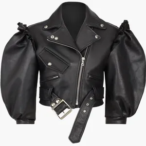 Simone Rocha Black Leather Jacket with Ruffle Accents Size 6 thumbnail 7