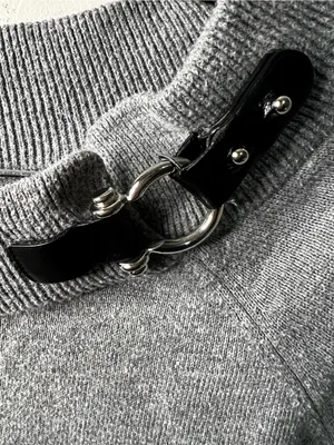 Lauren Ralph Lauren Gray Equestrian Horsebit Buckle Knit Sweater thumbnail 5