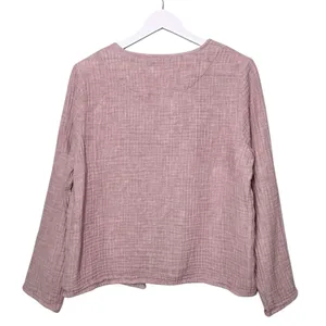 Tahari Linen Gauze Lightweight Jacket Top Mauve Pink Purple White Pockets Medium thumbnail 2