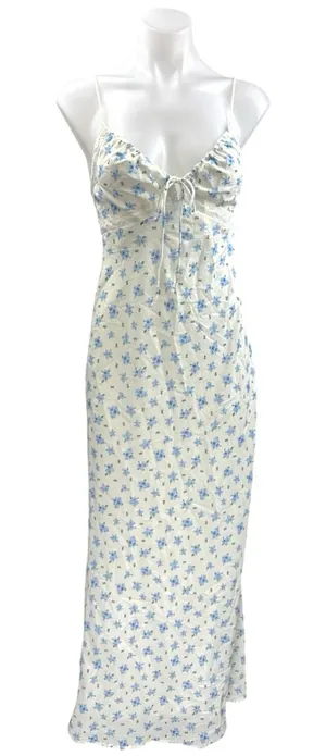 Kiss The Sky Juliette White Blue Floral Sleeveless Cami Camisole Maxi Dress XS thumbnail 1