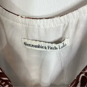 NWT Abercrombie Trapeze Tropical Print Tiered Midi Dress Brown White Small thumbnail 6