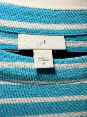 J.Jill Striped Top Size M Blue White Button Shoulder Tee thumbnail 2