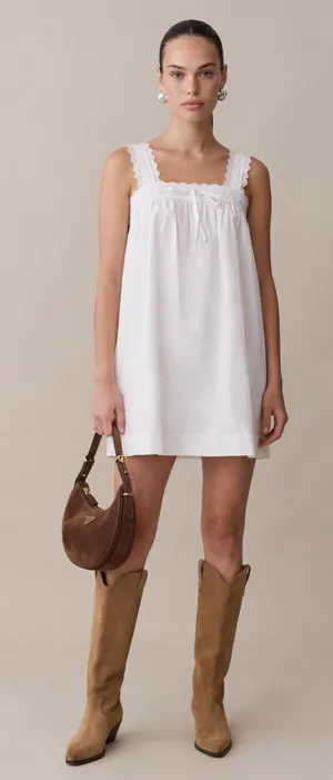 NWT Few Moda Beverly Cotton Dress size Medium M White lace trim mini Kourt thumbnail 1