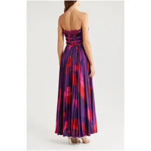HUTCH Sabina Floral Tiered Plissé Gown in Purple Brushstroke Size US 6 thumbnail 3